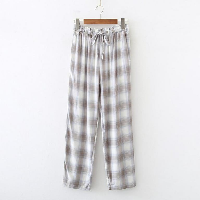 100% Cotton Plaid Pajama Pants for Women- Soft Comfortable Casual Loose  Sleepwear Ladies Lounge Wear Pants(Light Gray) 