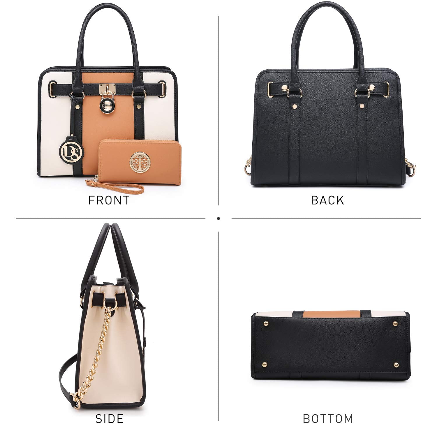 Dasein Women Handbags Purses Two Tone Satchel Bags Top Handle Shoulder Bags Work Tote with Matching Wallet