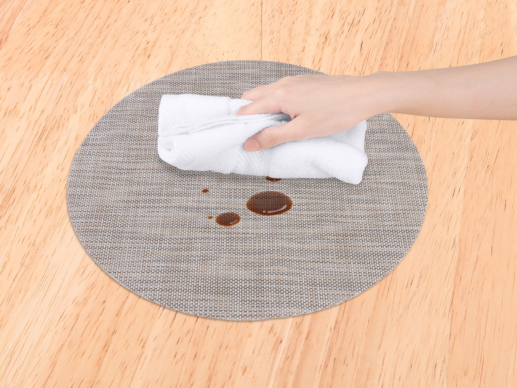 Unique Bargains 6 Packs Round Placemats for Kitchen Dining Table Decor Flaxen 14x14in
