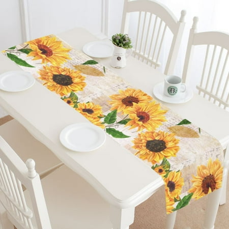 - MKHERT Vintage Sunflowers on Postcards Newspaper Table Runner Home Decor for Kitchen Dining Wedding Party 16x72 Inch