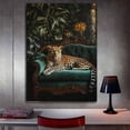 thumbnail image 3 of Mudket Framed Ready to Hang Jungle Leopard Canvas Wall Art, Vintage Dark Green Cheetah Print Room Decor, Animal Wall Art for Living Room Bedroom Office Modern House Decor - 40"L x 28"W, 3 of 10
