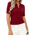 thumbnail image 4 of PRETTYGARDEN Women's Short Sleeve Sweater Spring Polo Shirts Ribbed Knit V Neck Business Casual Tops Summer Work Clothes, 4 of 9