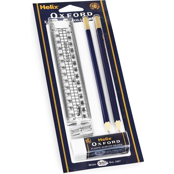 Helix Oxford Ensemble Exécutif Collège - Comprend Règle Pliante, Gomme, Taille-Crayon et Crayons - Lot de 5