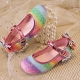 thumbnail image 2 of Rainbow Sequin Dress Shoes for Girls Bling Bow Toddler Kids Low Heels Princess Ballet Flats Birthday Party, 2 of 6