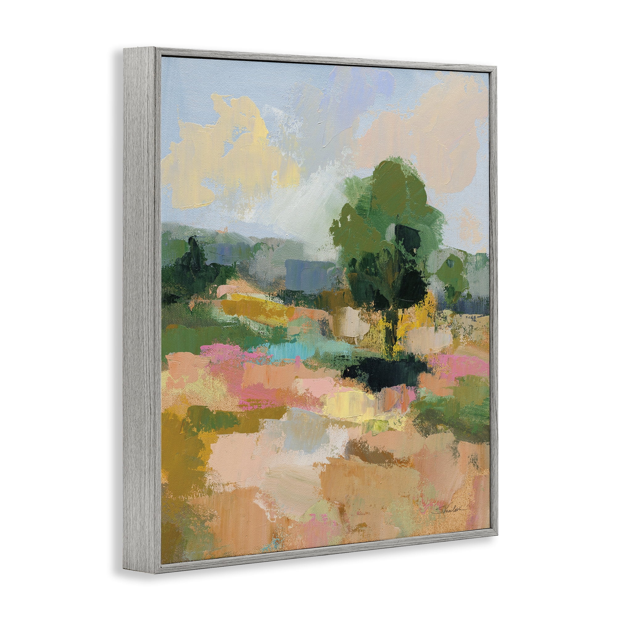 Stupell Industries Lone Tree Abstraction Landscape Painting Gray Framed Art Print Wall Art, 11 x 14