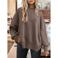 thumbnail image 4 of Women'S Oversized Batwing Sweaters 2025 Fall Outfits Trendy Crewneck Knit Side Slit Fashion Pullover Tops Brown S, 4 of 8