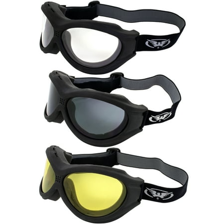 

Global Vision Big Ben Goggles 3 Pairs Black Frames 1 Clear Lens 1 Smoke Lens 1 Yellow Lens