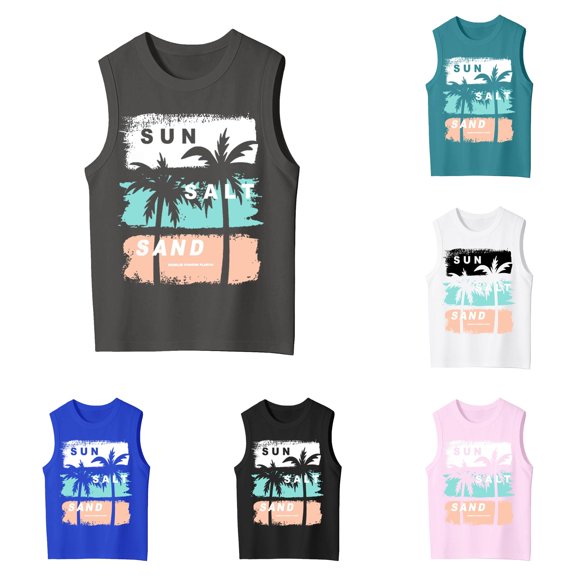 Gunia Teen Girls Tank Top Summer Kids Tank Top With Letter Gradient Print For Outdoor Beach Play Tee Casual Sleeveless Girls T-Shirts Grey 14-15 Years