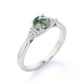 thumbnail image 4 of JeenMata 1.10 Carat Cathedral 4 Prong Setting Seven Stone Round Shape Mossy Green Agate And Moissanite Cluster Engagement Ring In 18K White Gold Plating Over Silver, 4 of 7