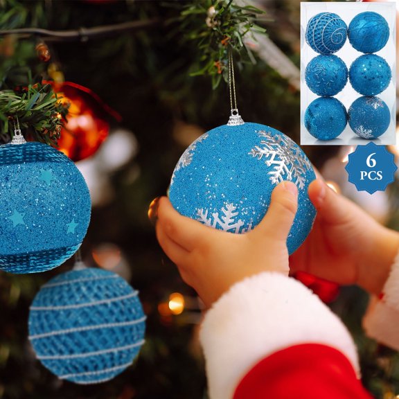 6 Pcs 4 inch Large Blue Christmas Ornaments, Christmas Tree Ornaments Hanging Shatterproof Xmas Balls for Holiday Party Christmas Decoration Indoor