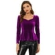thumbnail image 1 of Blusa de terciopelo para mujer, elegante, con escote corazón, manga larga, top peplum Púrpura XL, 1 of 5