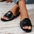 thumbnail image 3 of Slides for Women Fashion Splice Open Toe Sandals Casual Summer Beach Flat Shoes Comfortable Soft Leather Slip on Slippers Black Size 8, 3 of 7
