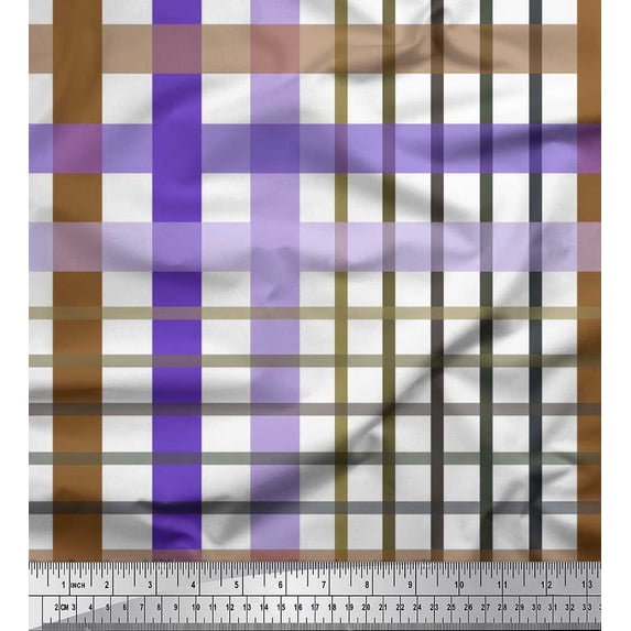 Soimoi Blue Moss Georgette Fabric Window Pane Check Decor Fabric Printed Yard 42 Inch Wide