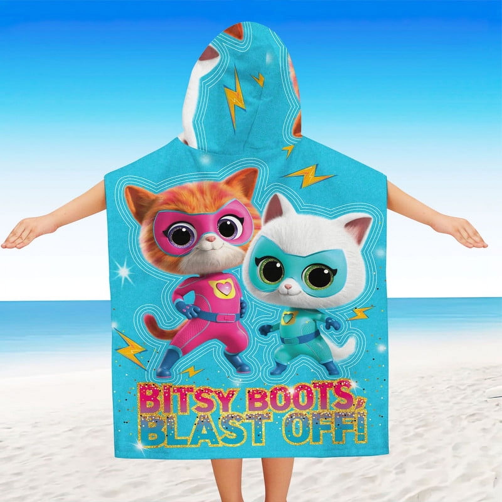 Super Kitties Hooded Poncho Towels, Soft & Absorbent Microfiber Beach Towel, Swimming Pool Changing Robe Bathrobe Bath Towel