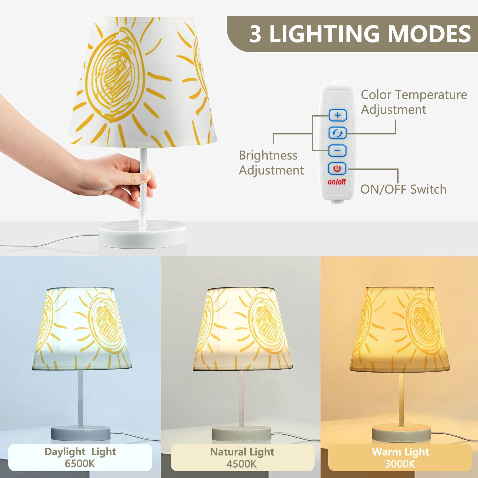 Sun Drawings Print LED Desk Lamp Table Lamp USB Bedside Nightstand Small Lamp for Bedroom Living Room Kids Room