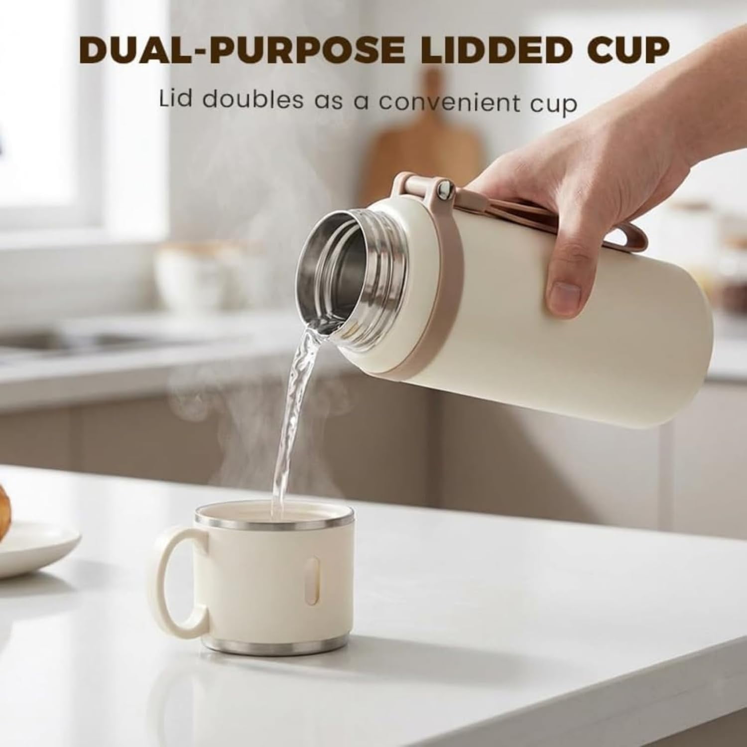 2 in 1 Stainless Steel Vacuum Insulated Bottle with Lidded Cup, 316 Stainless Steel Water Bottle, Leakproof Large Capacity Coffee Bottles Thermal Flask, Portable, Easy Carry (C)