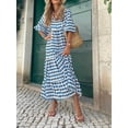 thumbnail image 3 of Women Short Puff Sleeve V Neck Maxi Dress Summer Boho Floral Printed Dress Smocked Tiered Flares Sundress, 3 of 5