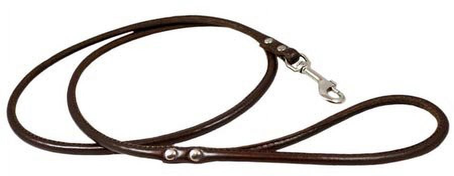 Round Genuine Rolled Leather Dog Leash 52" Long 3/8" Wide Brown for Medium Breeds