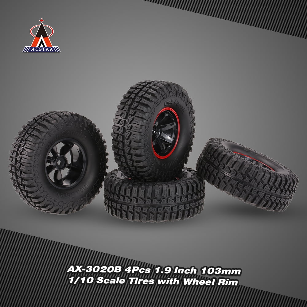 Black and Red GOOACTION 4PCS 1.9 Inch 108mm Rubber Tires with Plastic Beadlock 12mm Hex Wheel Rim Hub Set for 1/10 Scale RC Model Rock Crawler Car 