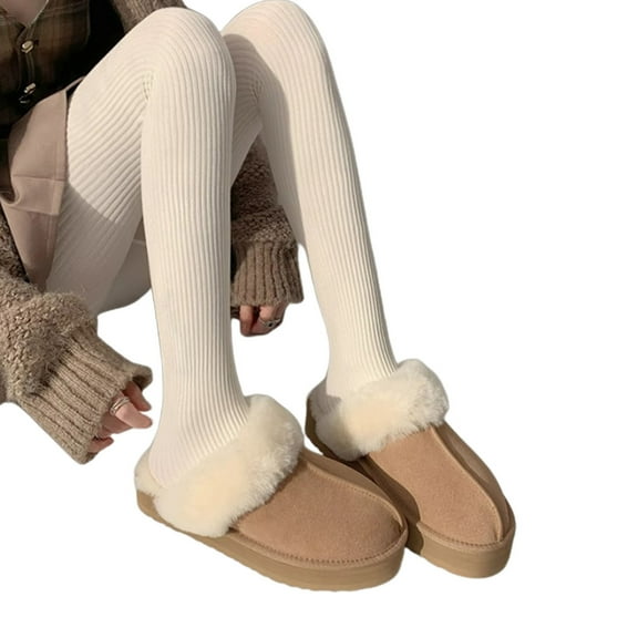 Women Winter Fall Ribbed Vertical Striped Sweater Tights Solid Color Warm Cotton Pantyhose Seamless Leggings Stockings