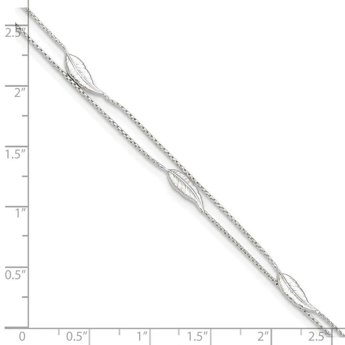 925 Sterling Silver Polished 2-strand Feather Plus 1in Extension Anklet 1mm Wide 10 Inch Anklet for Women