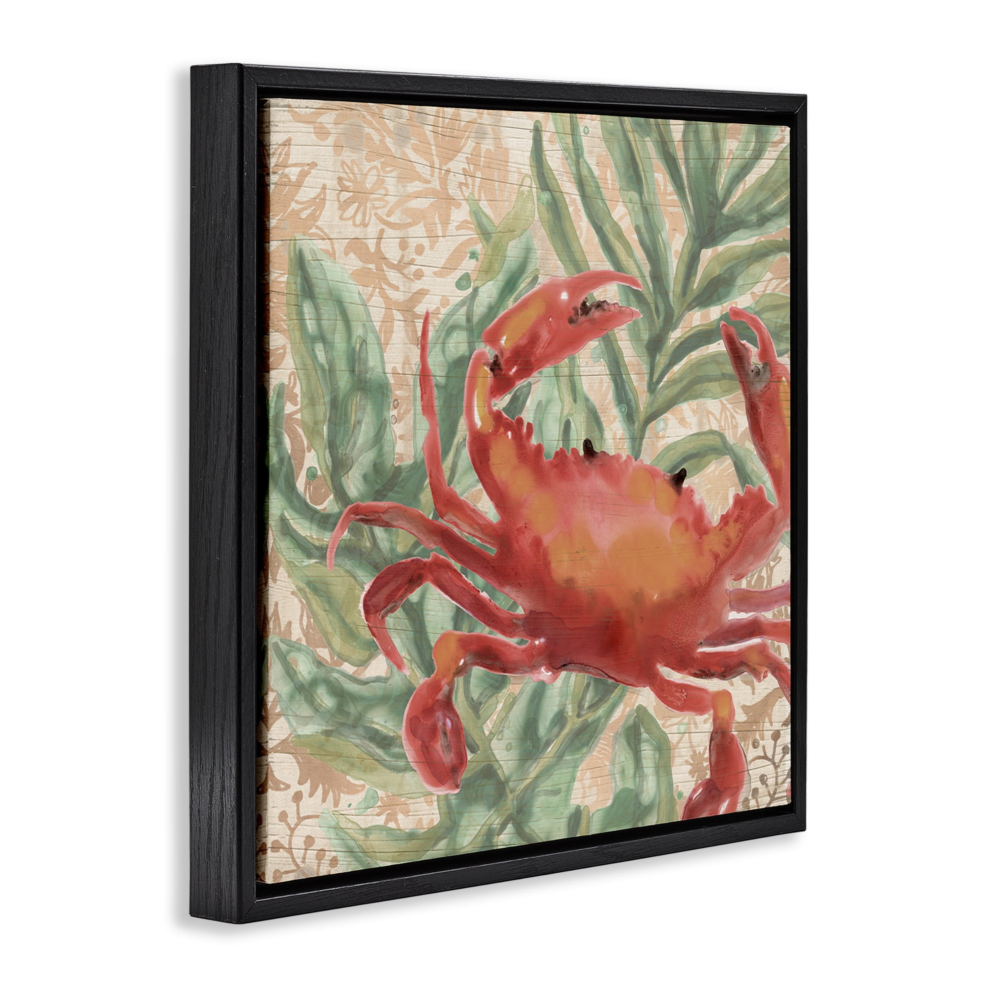 Stupell Industries Crab on Palm Leaves Animals & Insects Painting Black Floater Framed Canvas Art Print Wall Art, 18 x 18