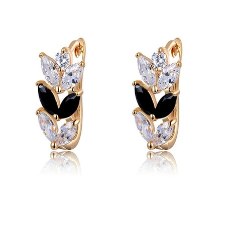 - Leaf Shape Black Clear Marquise CZ Rose Gold Plated Drop Earrings Ginger Lyne Collection