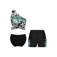 thumbnail image 2 of iiniim Kids Girls Tropical Print Swimsuit 3 Piece Tankini Sets Oblique Shoulder Crop Top with Bottoms Beachwear Black 8, 2 of 7