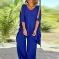 thumbnail image 4 of Women's 2 Piece Summer Set - Tie Waist V-Neck Cap Sleeve Top & Wide Leg Pants, Breathable Outfit, 4 of 8