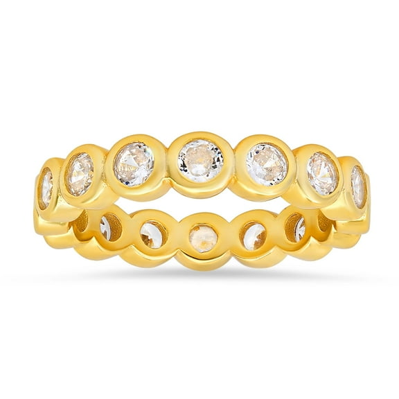 14k Gold Over Silver Bezel-set Cubic Zirconia CZ Eternity Band Ring