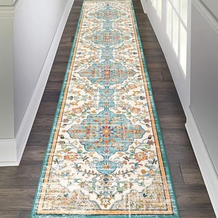 Boho Hallway Runner Rug 2x10 Washable Entryway Area Rugs Non Slip Farmhouse Vintage Floor Mat Carpet Runner for Hallways Laundry Room Kitchen Bathroom Bedroom Blue Multi 2 x 10 (Runner)