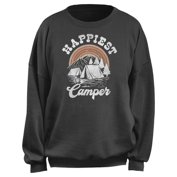 Junior's Lost Gods Happiest Camper Sweatshirt Charcoal Medium