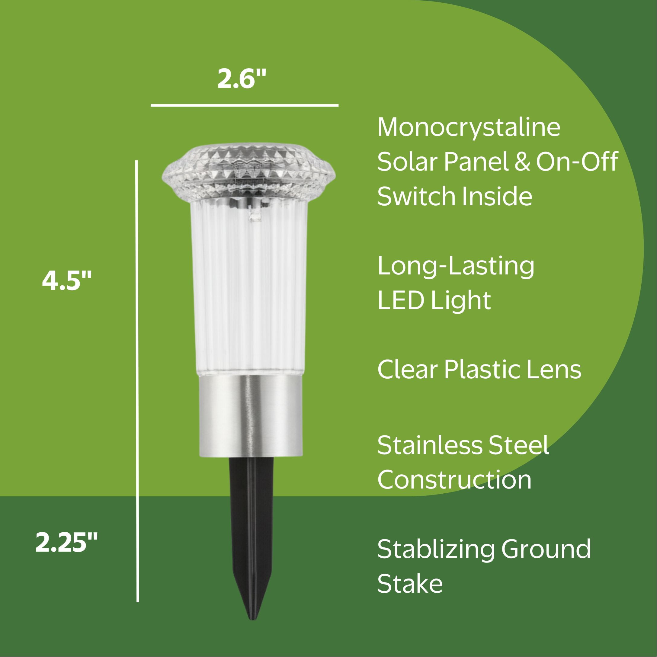 Mainstays Diamond Stainless Steel Solar Powered Mini Bollard Path Light, 6 Pack
