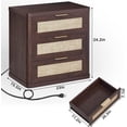 thumbnail image 2 of Leyaoyao Rattan Nightstand with Charging Station and 3 Drawers for Bedroom, Living Room, Walnut, 2 of 10