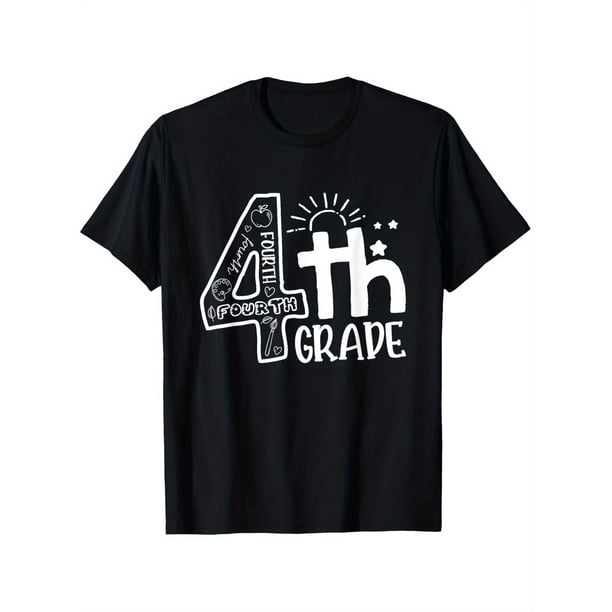 4th Grade Celebration T-Shirt - Unisex Cotton Round Neck Short Sleeve Tee with "4th Grade" Design, Stars & Sunburst Graphics, Perfect for Boys & Girls, All-Season Casual Wear, Grade