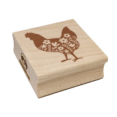 Floral Chicken Square Rubber Stamp Stamping Scrapbooking Crafting - Small 1.25in