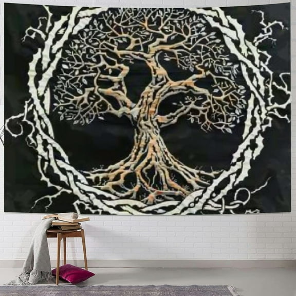 Shiartex Nordic Vikings Tapestry, Viking Yggdrasil of Life Celtic Rune Scandinavian Aesthetic Mythology Tapestry Wall Hanging for Bedroom Painting