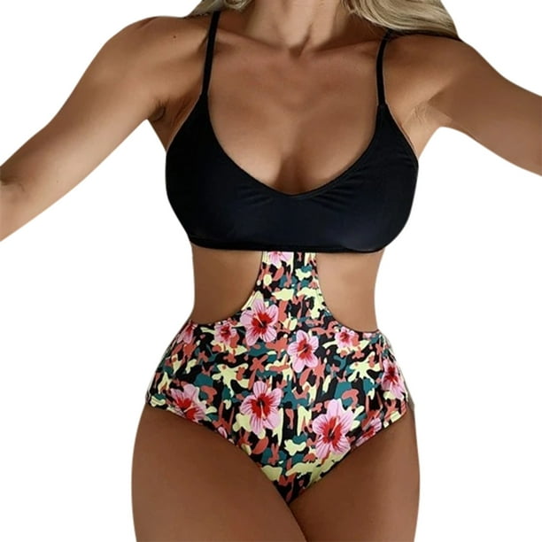 PMUYBHF Female Underwire Bikini Tops for Women Large Bust Women's Bikini  Swimwears One Pieces Swimsuit Floral Print Print Filled Bra Swimwear