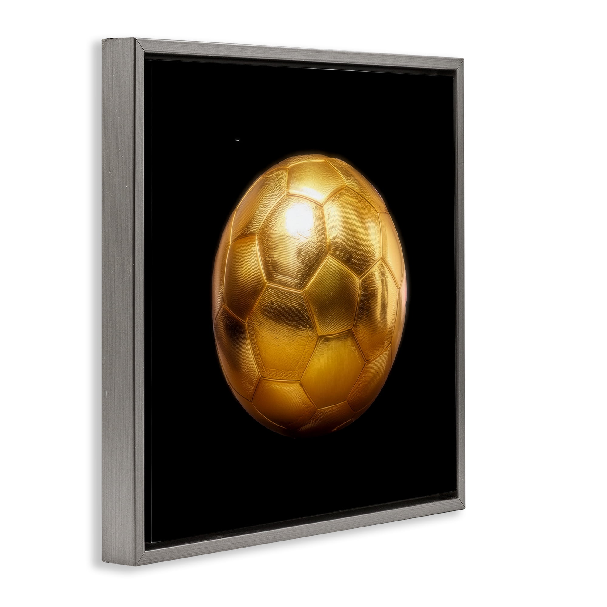 Stupell Industries Gold Designer Soccer Ball Sports Painting Gray Floater Framed Canvas Art Print Wall Art, 25 x 25