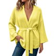 thumbnail image 2 of LNWUY Womens Belted Wrap Sweater Cardigan, Oversized V Neck Knit Coat, Solid Color Open Front Fall Winter Jacket Outerwear Yellow Free Size, 2 of 7