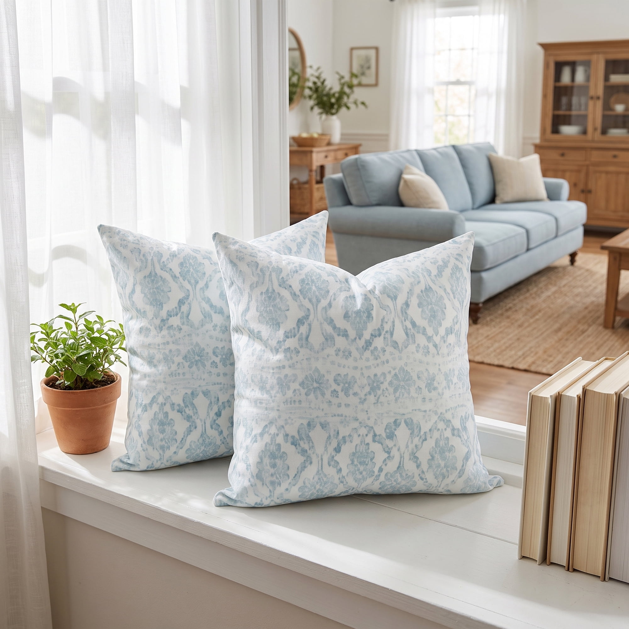 Unique Bargains Set of 2 Modern Botanical Floral Printed Throw Pillow Covers Light Blue 18"x18"