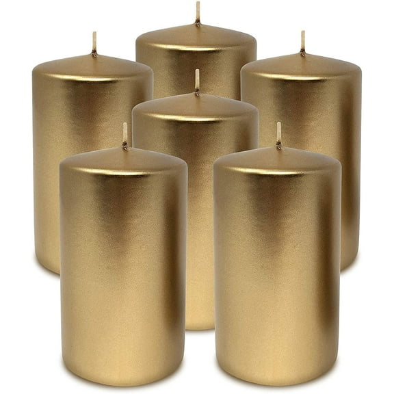 Hyoola 2.75 x 5 inch Metallic Antique Gold Unscented European Made Pillar Candles, Paraffin Wax with Cotton Wicks, 6-Pack