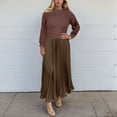 thumbnail image 2 of zaveiop Ladies' Fashion Solid Color Knitted Long Sleeve Hoodie Spliced Crimson Dress Round Neck Headless Hoodie Spliced Crimson Dress (Z4-Brown, L), 2 of 4