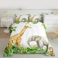 thumbnail image 2 of Feelyou Giraffe Elephant Animal Queen Comforter Set, Green Palm Leaf Bedding Sets, Woodland Wildlife Reversible Bedding Comforter Set, Ultra Soft Home Decor, 3-Piece, 2 of 8