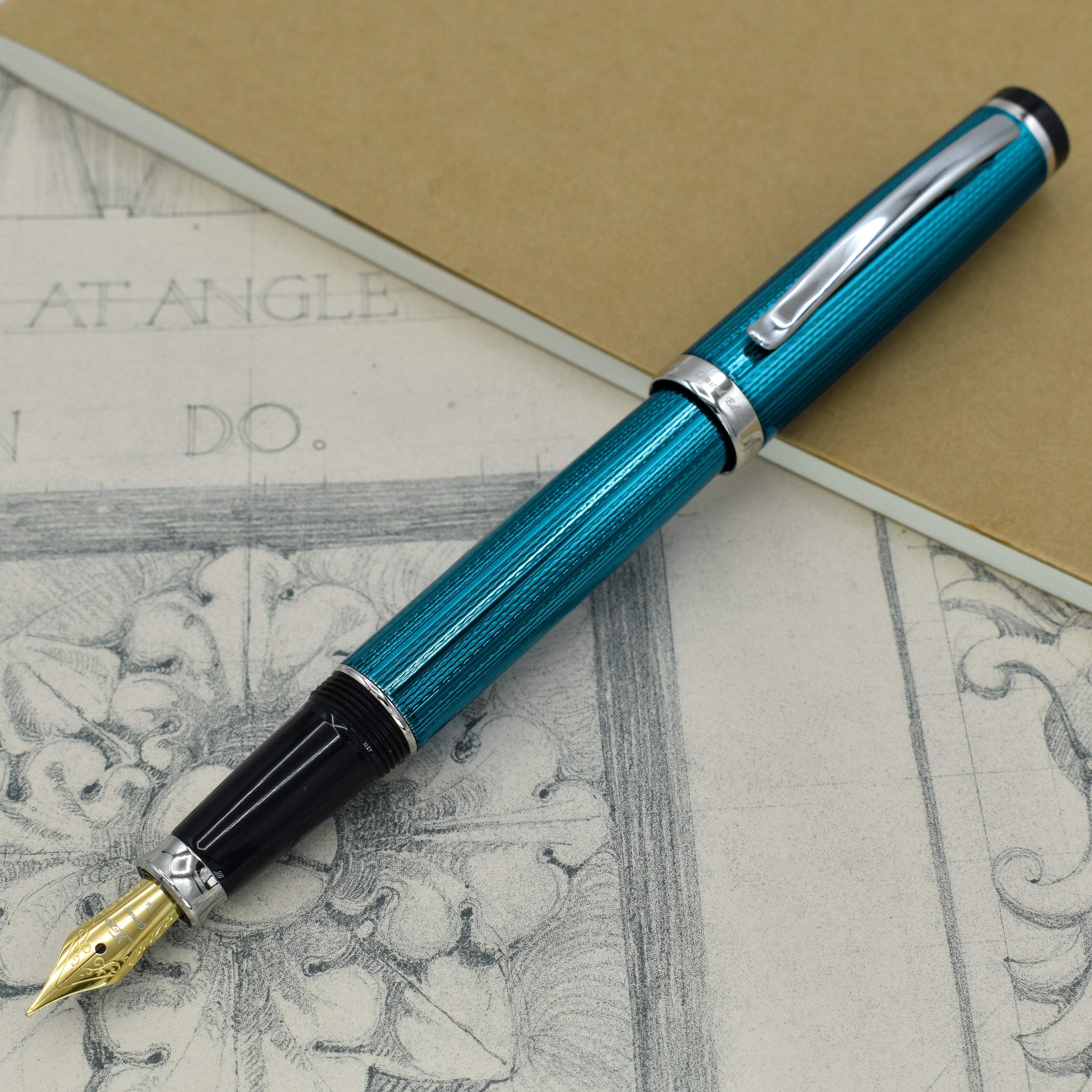 Xezo Xezo Incognito™ Diamond-Cut Lacquered Brass Fountain Pen (Medium Nib) - Deep Blue