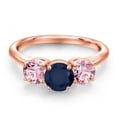 thumbnail image 3 of Gem Stone King 18K Rose Gold Plated Silver Blue Sapphire and Pink Lab Grown Diamond Engagement Ring for Women | 2.10 Cttw | Round 6MM | Gemstone September Birthstone | Size 5, 3 of 6