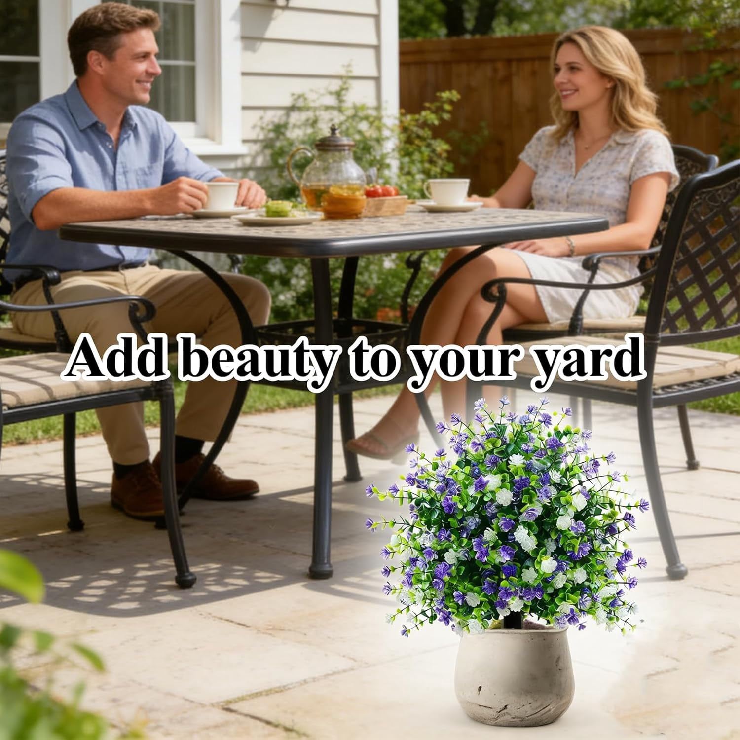 Artificial Potted Trees with Ground Stakes, Camellia Shrubs Faux, Realistic Artificial Flowers for Garden Patio Pathway Yard Lawn (6pcs)
