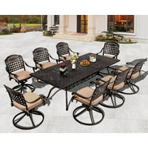 Magic Union 9 Piece Cast Aluminum Patio Furniture Set Outdoor Dining Set Bistro Furniture Set with 8 Armchairs and Dining Table, 8 Cushions(8 Swivel Grid Chairs)