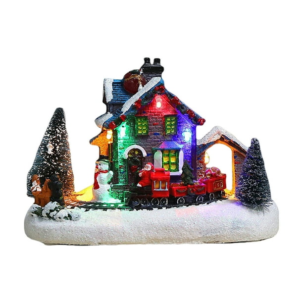 Mewmewcat Christmas LED Lighted Village Houses with Figurines Light Up