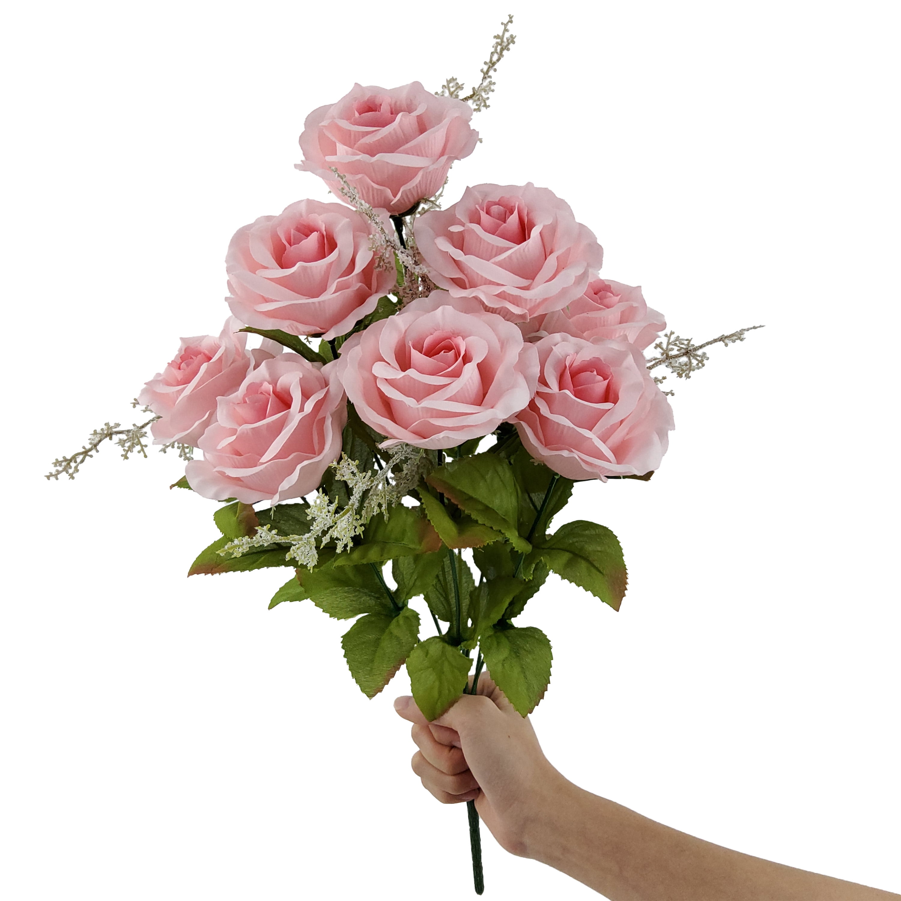 Mainstays Indoor Artificial Flower Rose Bush, Pink Color, Assembled Height 17.5"